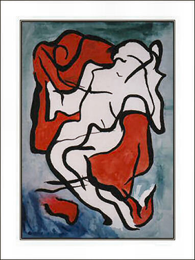 figuur liggend op rood