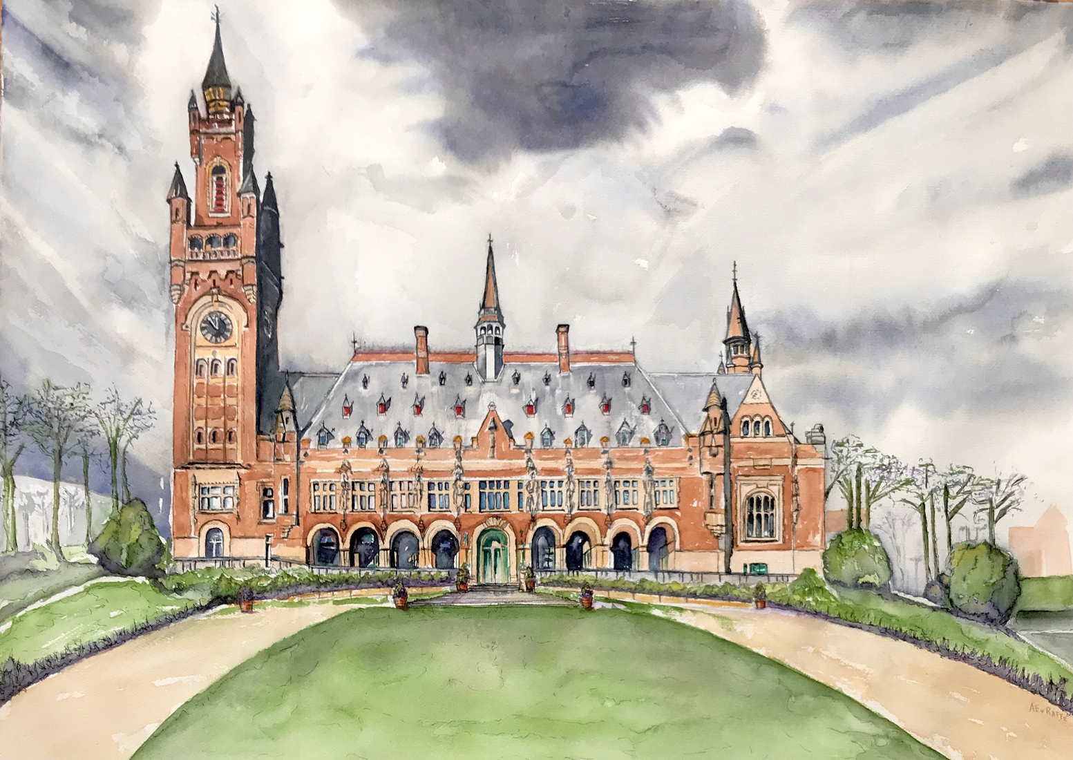 Dark clouds above the Peace Palace