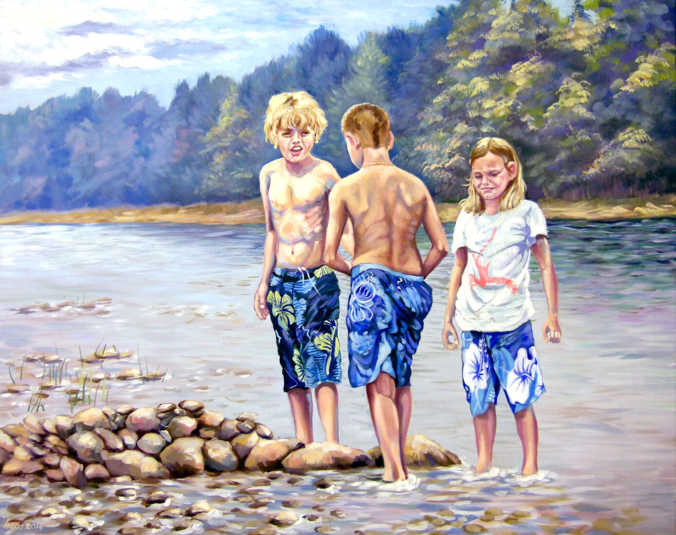 Spelende kinderen in een rivier.