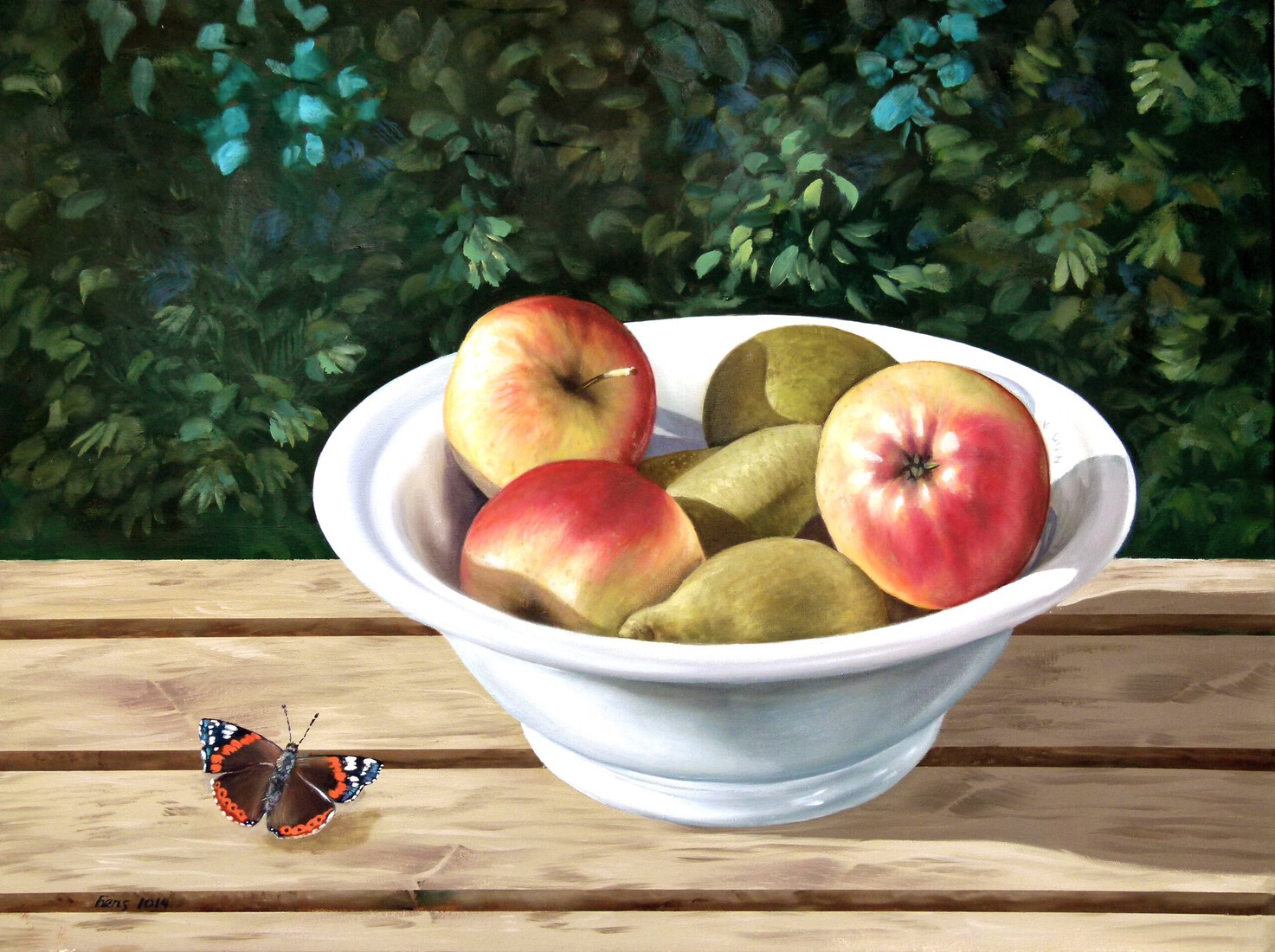 Stilleven, appels en vlinder