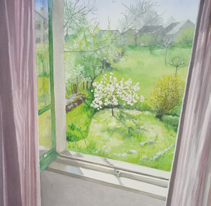 Aquarellen van interieurs en landschappen