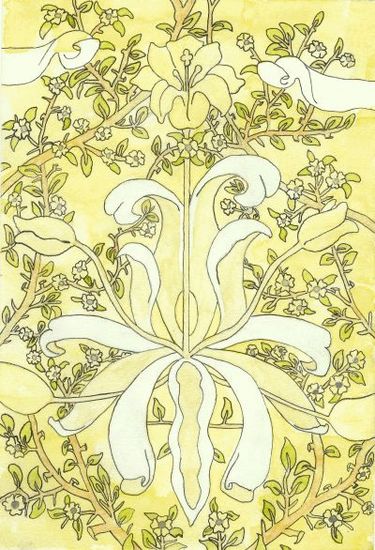 Aquarel: Bloem met lijn