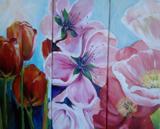 3-luik tulpen, bloesem en klaproos