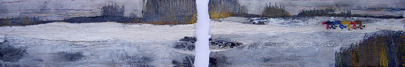 VERKOCHT - textiel schilderij 'schaatstreintje'