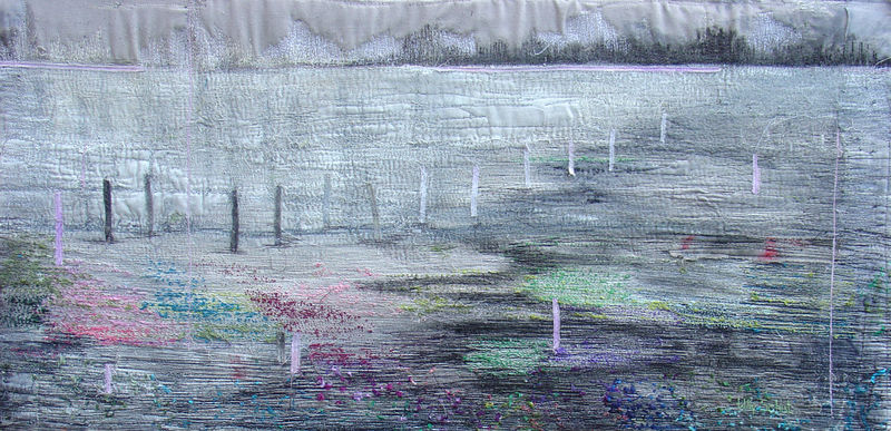 textiel schilderij 'grijs landschap'