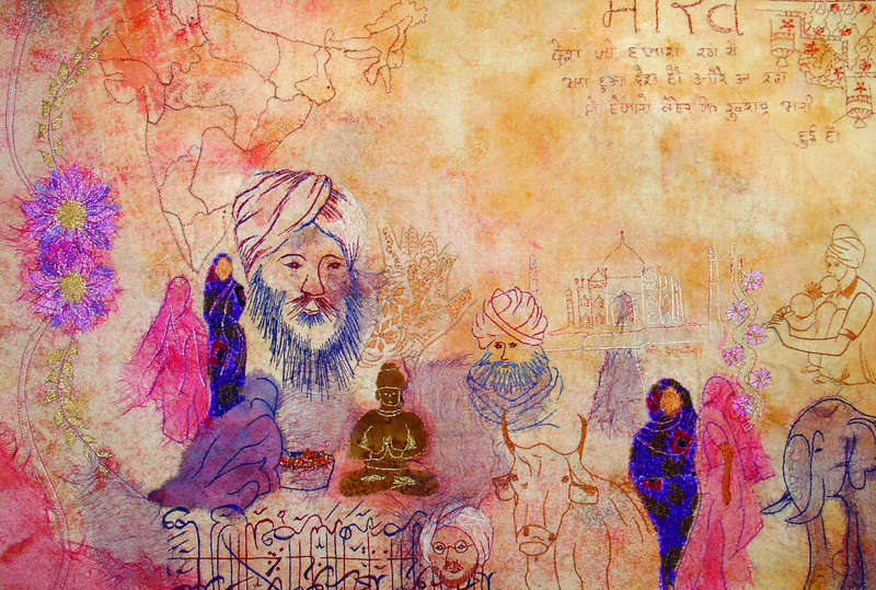 textiel schilderij 'memories uit India`