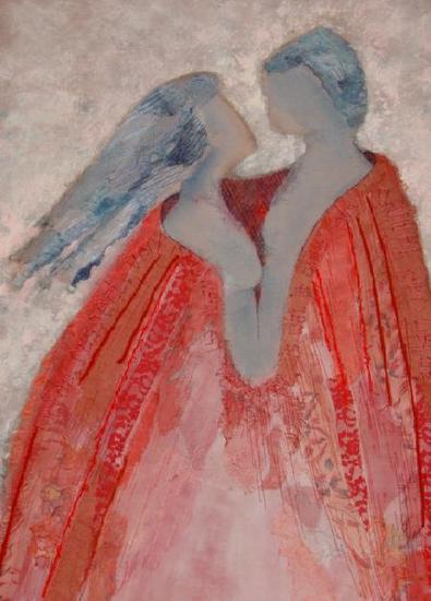 VERKOCHT - textiel schilderij 'mantel der liefde'