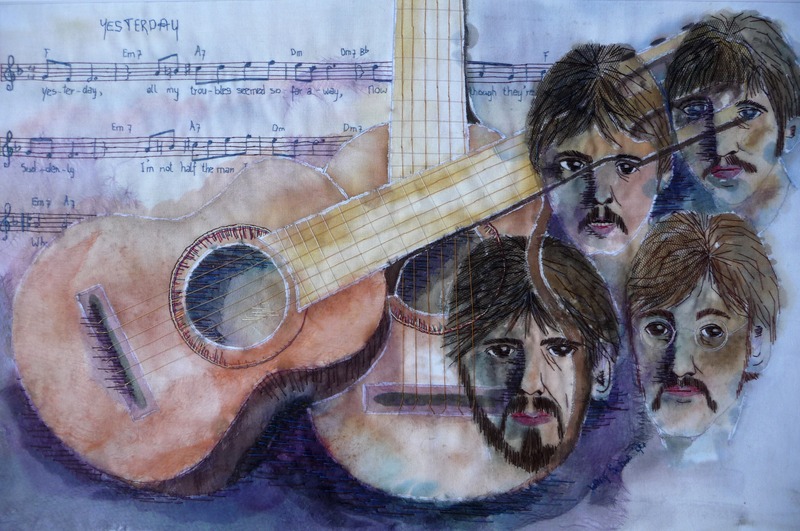 VERKOCHT textiel schilderij 'Yesterday'