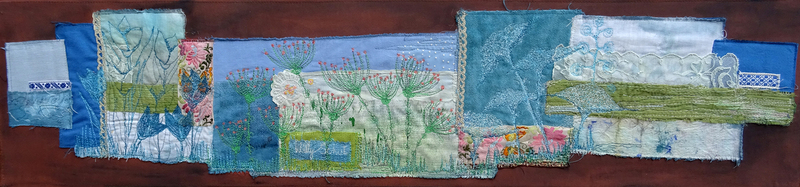 N.T.K. textiel schilderij: 'Bloementuintje'