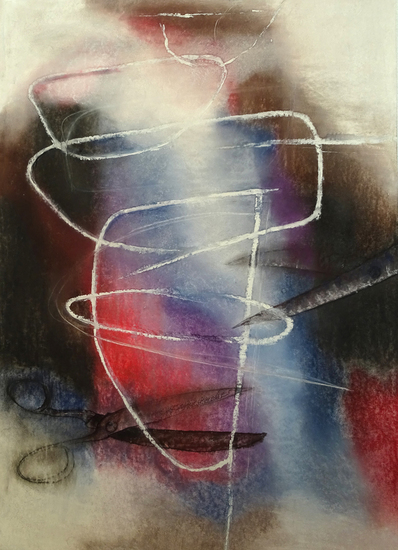 Pasteltekening met scharen