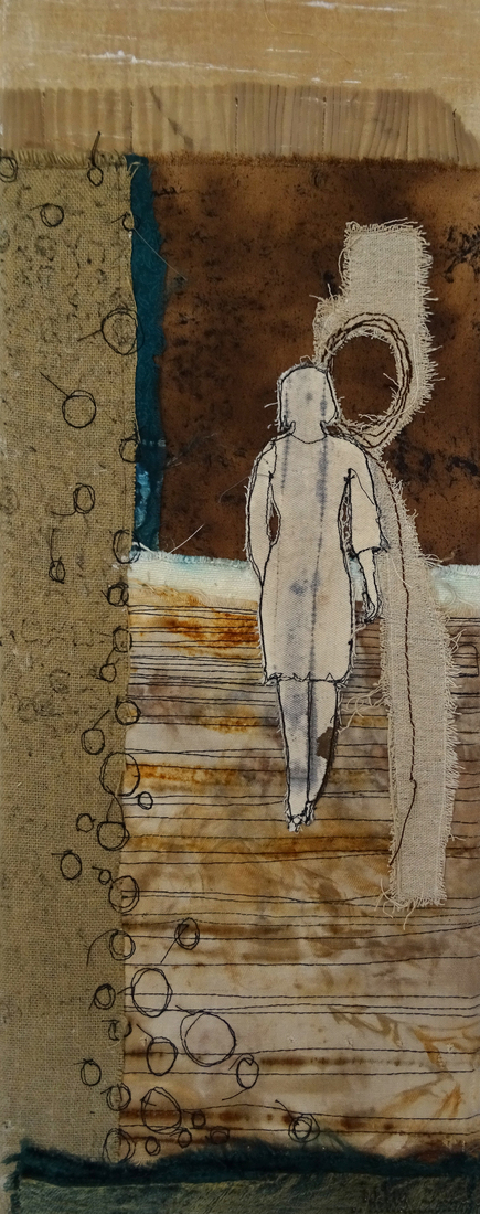 VERKOCHT 'Op pad' - textiel schilderij