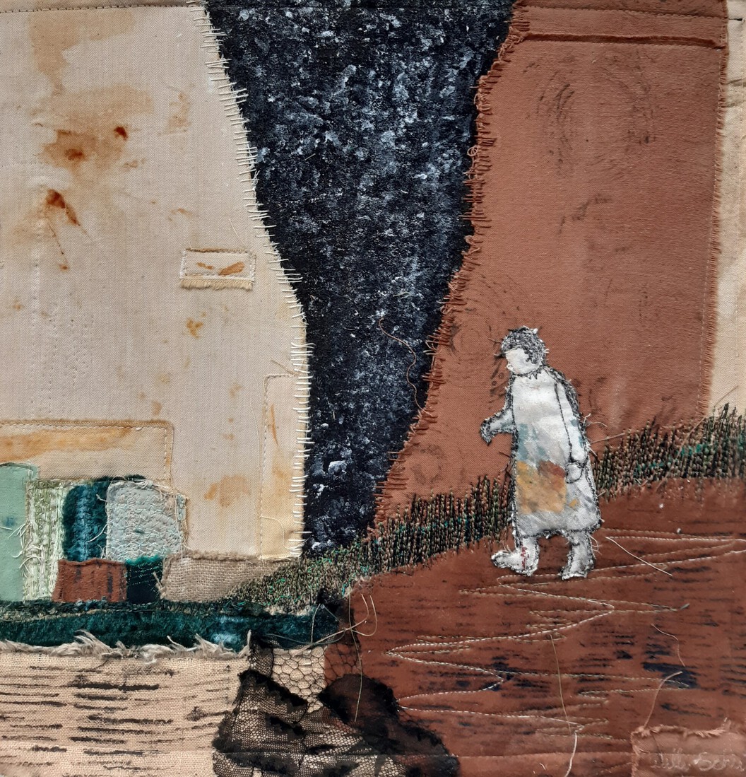 'Erop uit'-textiel schilderij