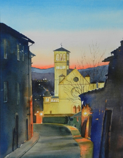 Basilisa San Francesco bij avondlicht, Assisi