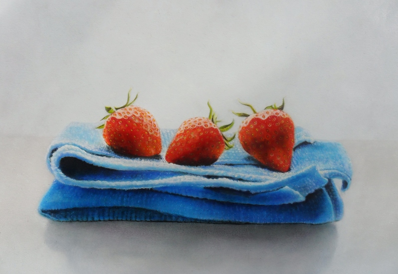 Aardbeien op blauw doekje