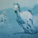 Realistische en met paletmes gemaakte werken van paarden in de meest uiteenlopende situaties. Wilde paarden, springpaarden, renpaarden e.d.