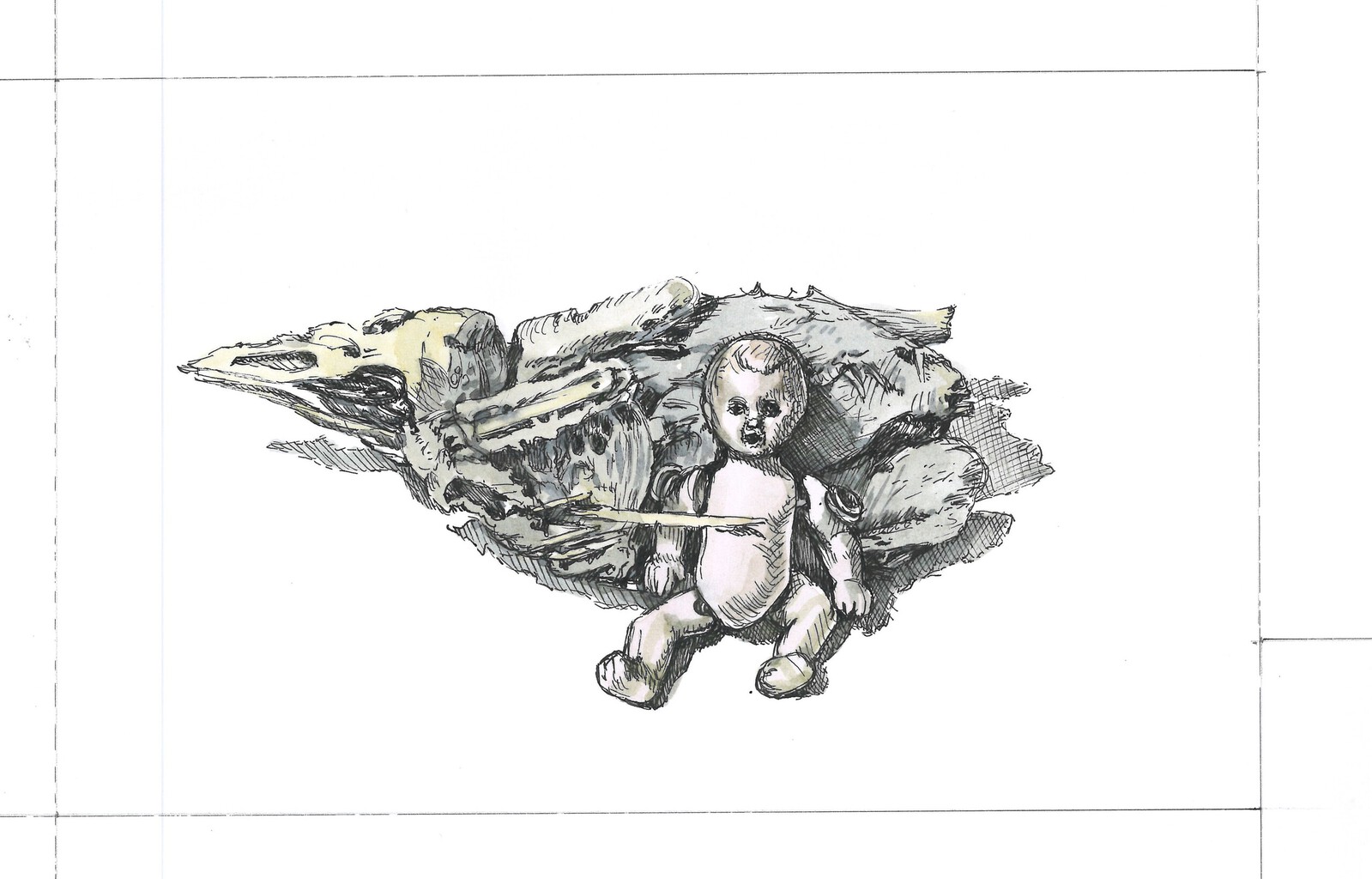 Poppetje met vogelskelet ( detail ) 1