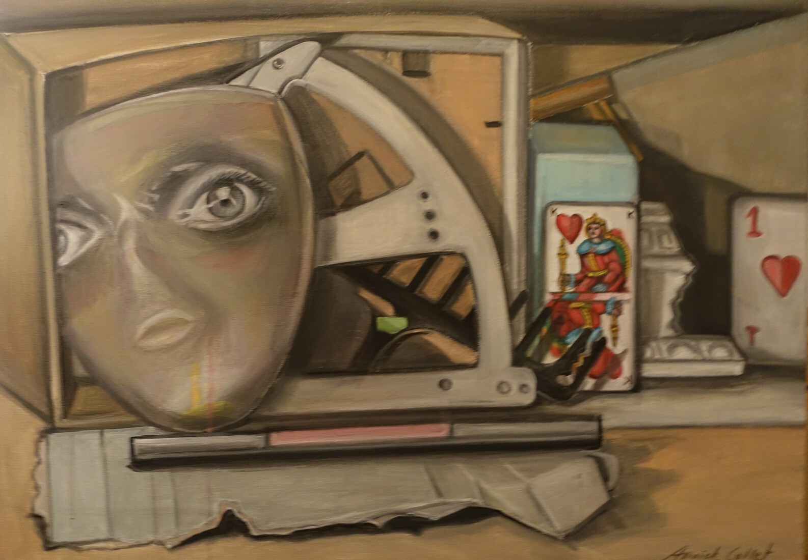 Stilleven met masker en kaarten