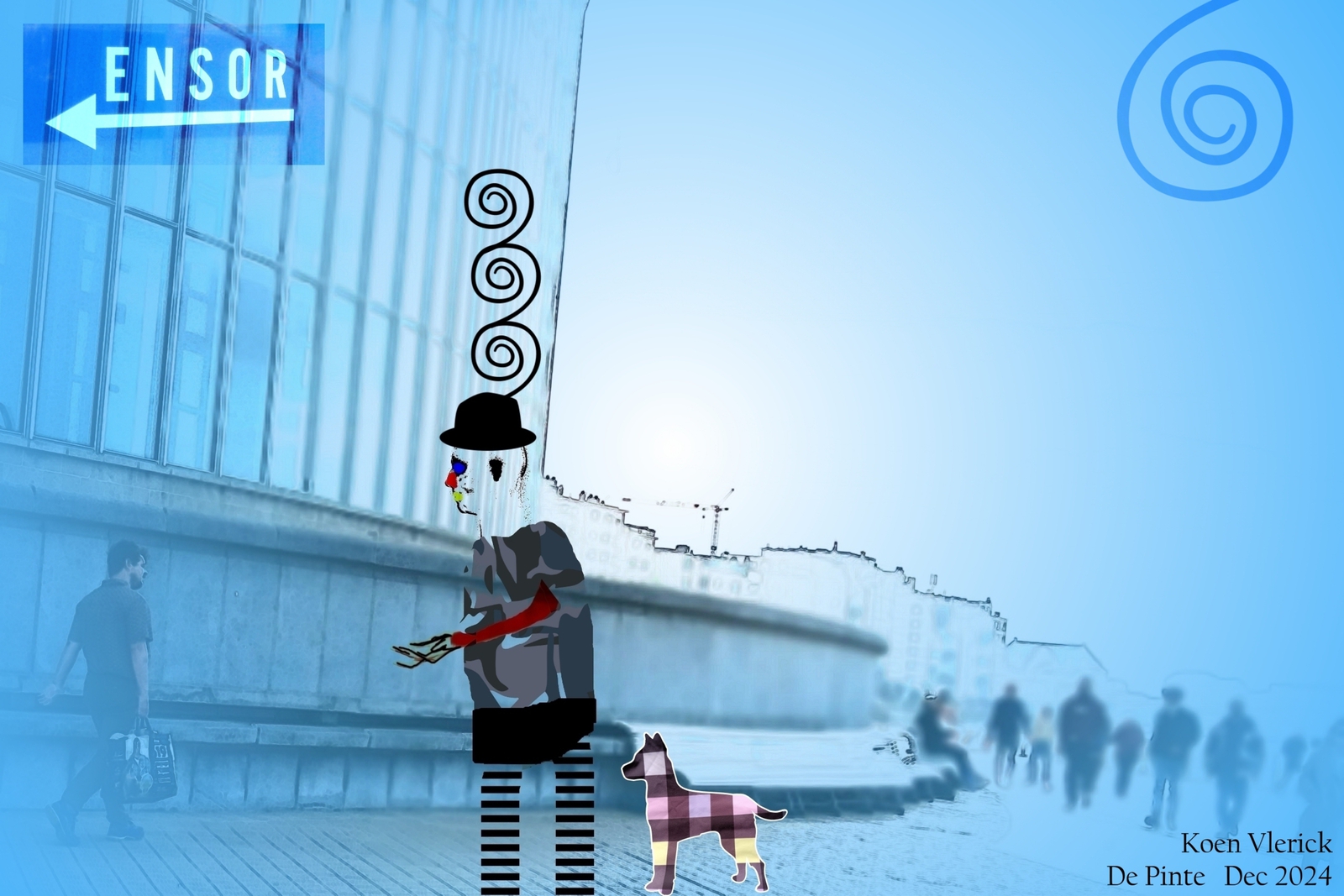 OSTENDE - HOMME AVEC CHIEN CHERCHE LA MAISON D'ENSOR