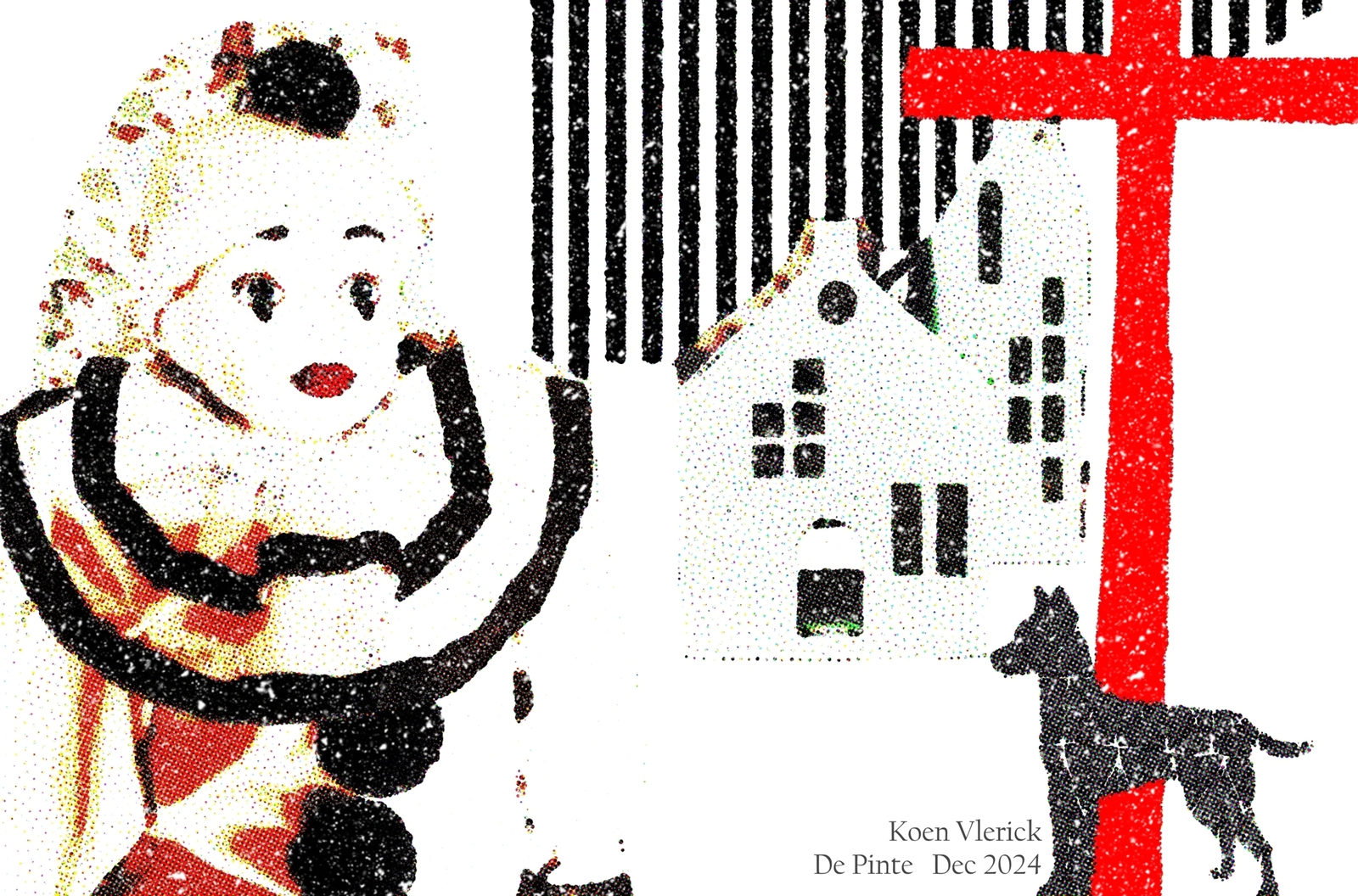 SNEEUWLANDSCHAP MET HARLEKIJN EN HOND