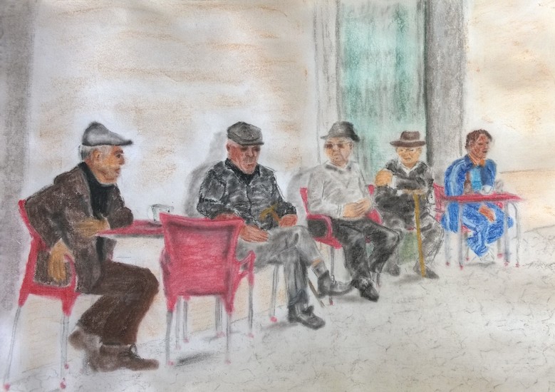 Men sitting on terrace