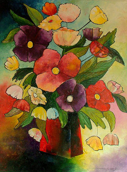 BOEKET IN RECHTHOEKIGE VAAS