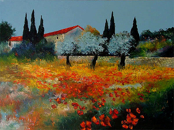 TOSCAANS LANDSCHAP MET KLAPROZEN