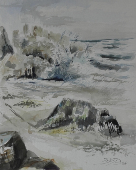 zee op rotsen in Bretagne