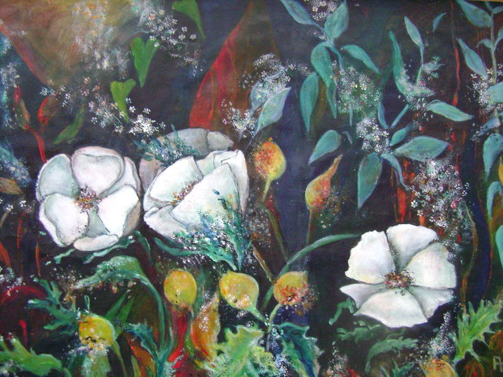 witte anemonen en andere planten