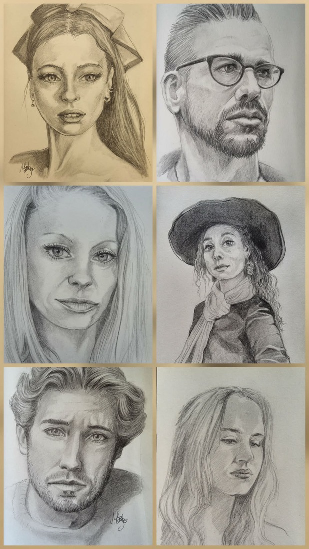 Studies portretten in grafiet