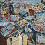 Voor mijn afstudeer werk heb ik onder meer gekozen voor het thema armoede, hetgeen zich vooral uit in de sloppenwijken. Ik heb voor ieder werelddeel een voor dat deel typische sloppenwijk gemaakt. De schilderijen zijn gemaakt in collage en andere toegepaste technieken, geschilderd in acryl.