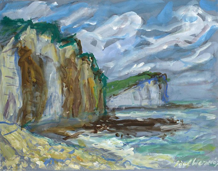De falaises van Petites-Dalles in Normandië, Frankrijk - gouache, schilderij op papier, Paul Werner 