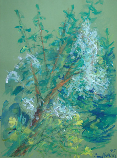 Witte bloesem in mijn tuin - gouache, schilderij op papier, Paul Werner 