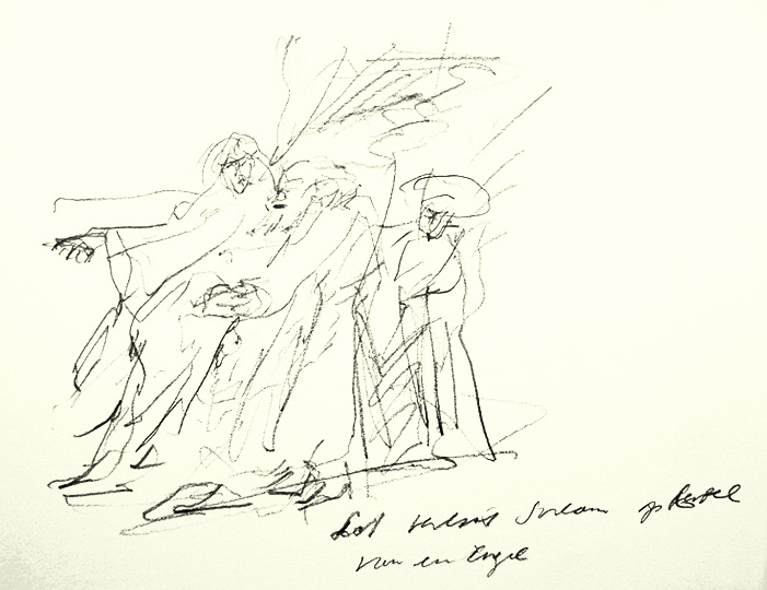 Lot is leaving the city Sodom, on command of the angel, sketch after Rembrandt