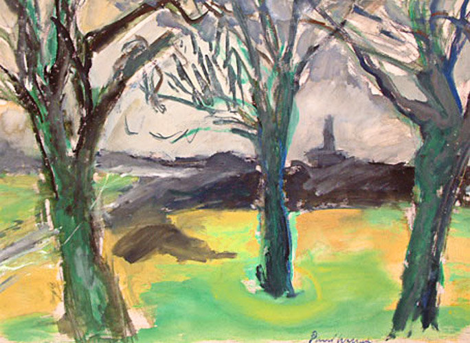 Group of trees near Amstelveen, Dutch landscape, painting on paper