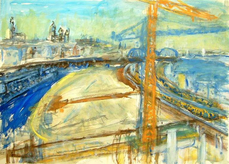 Cranes on the excavation Oosterdok, Amsterdam