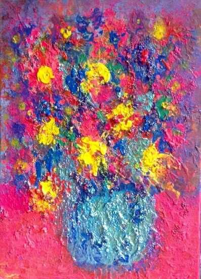 Blauwe vaas met bloemen