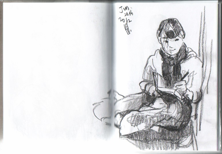 Self-portrait in a sketchbook