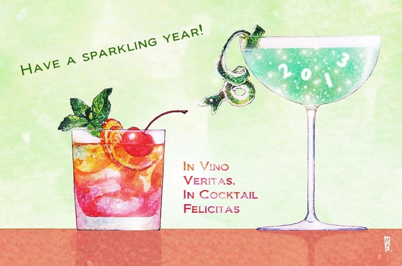New Year Card 2013 with fruits cocktails