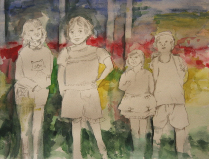 kinderen voor het bos