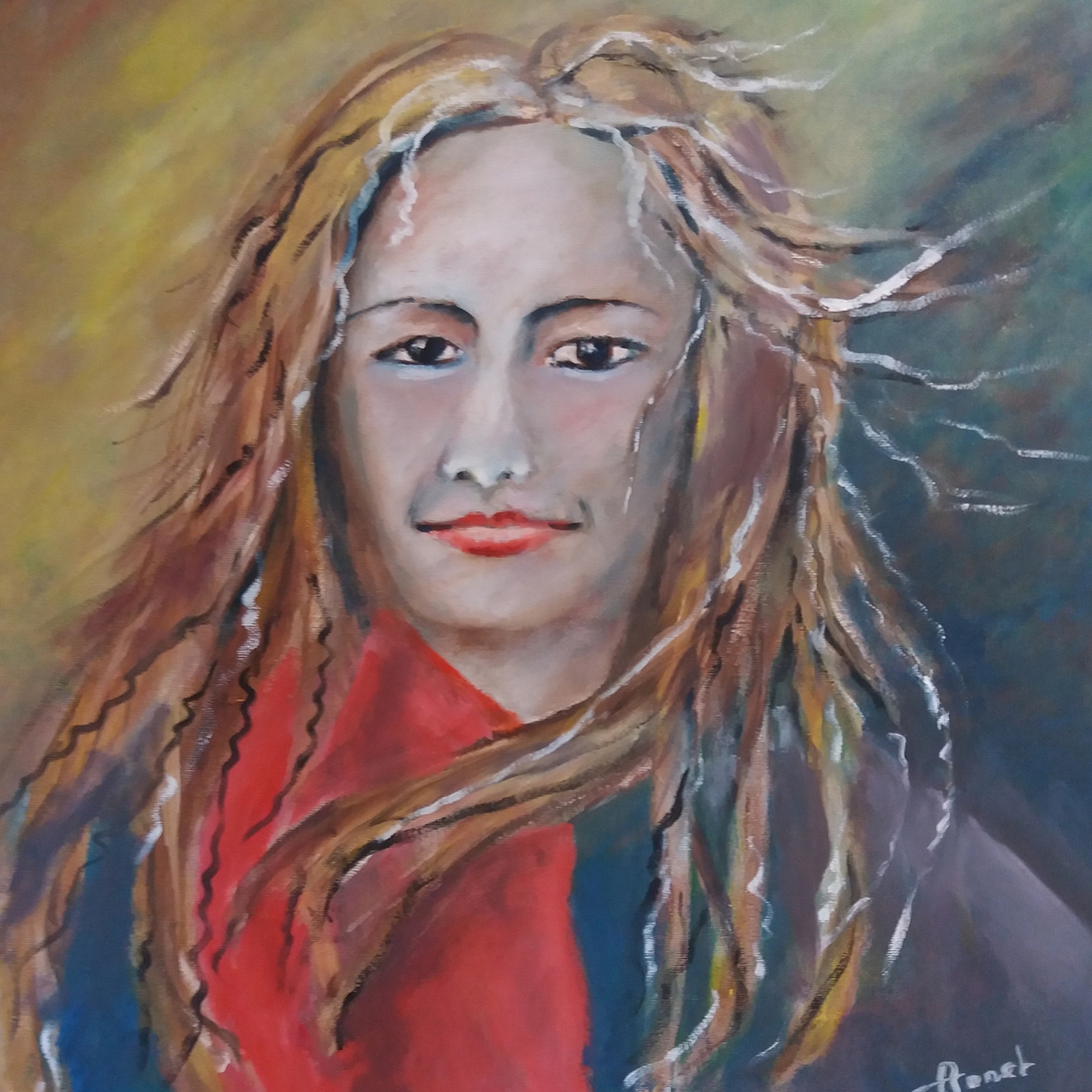 Dame met wapperende haren