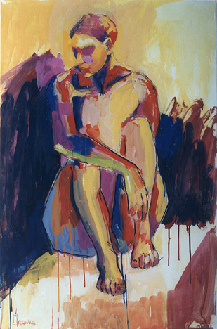 model met opgetrokken benen