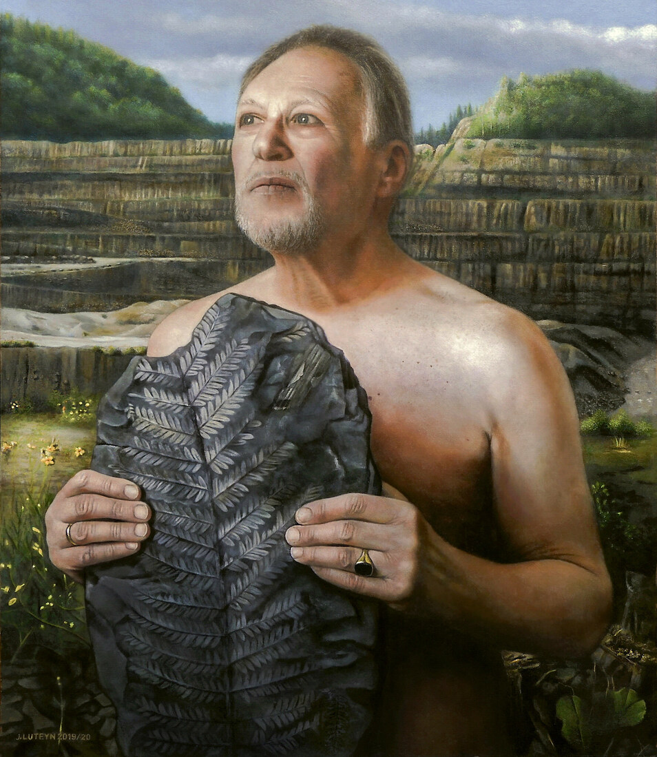 Zelfportret met Fossiel  (Olieverf)