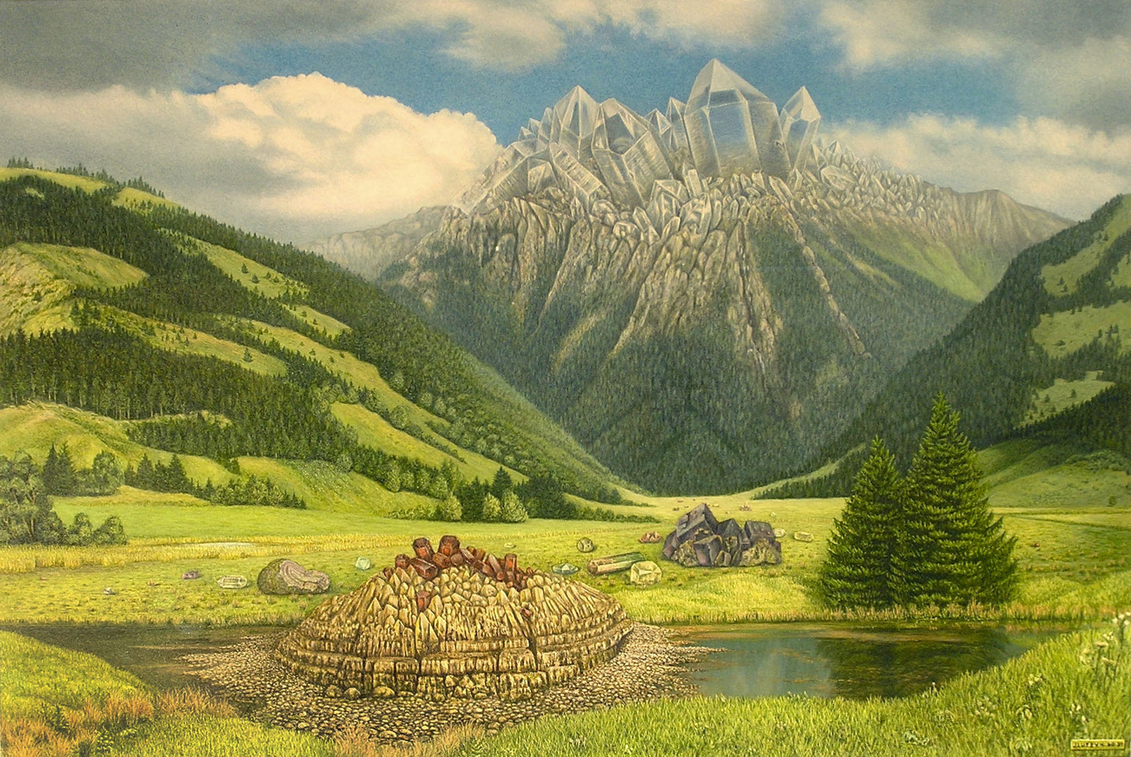 De droom van de mineralenverzamelaar (Aquarel / pastel)