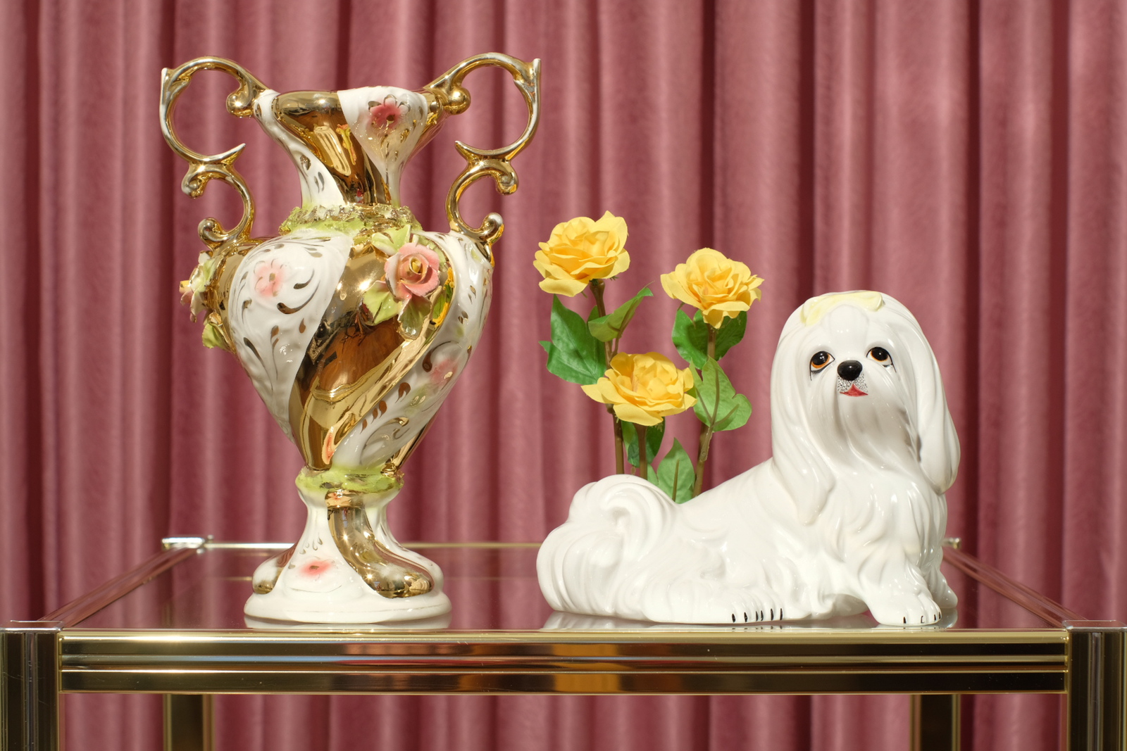 Still life with ceramic lap dog