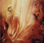 Abstracte figuren in warme tinten met Artisan olieverf op linnen