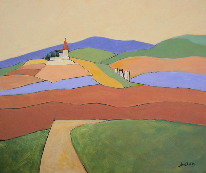 Landschap met kerkje.