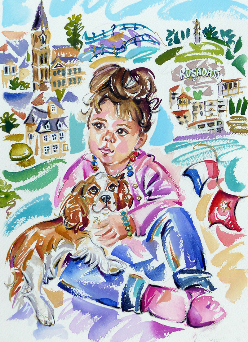 Adel with her doggie - A4 size