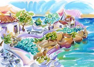 Happy Watercolors of favorite places in the Algarve, Portugal.