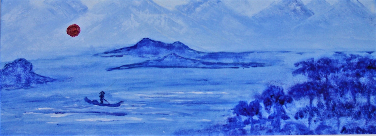 Japanese landscape in blue