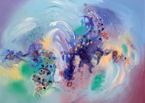 In deze serie schilderijen vormt de edelsteen het vertrekpunt van mijn werk. Elke steen draagt een eigen trilling die het creatieve proces in beweging zet. Tijdens het schilderen ontstaat een intuïtieve wisselwerking tussen dit natuurlijke element en het beeld op het doek. Zo groeien beide organisch naar een harmonisch geheel. Steen en schilderij zijn elkaars verlengstuk en horen bij elkaar te blijven.